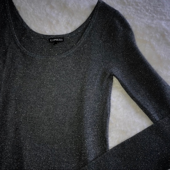 Express Silver Metallic Asymmetrical Hem Sweater - Picture 3 of 5